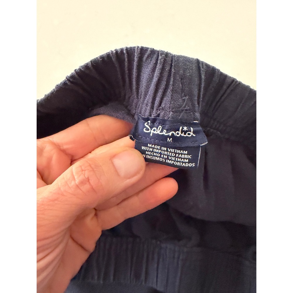 Splendid Navy Blue Viscose Linen Blend Elastic Waist Cropped Wide Leg Pants M - Picture 3 of 7